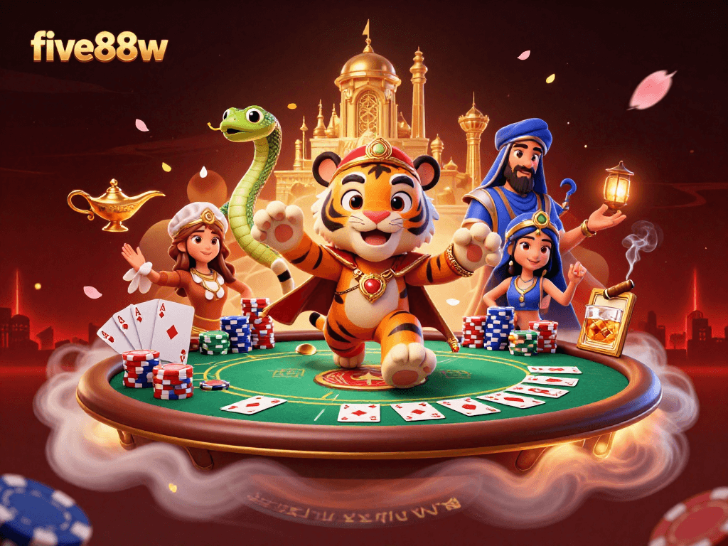 Engage with five88w's thrilling casino experience featuring dynamic characters and vibrant elements.