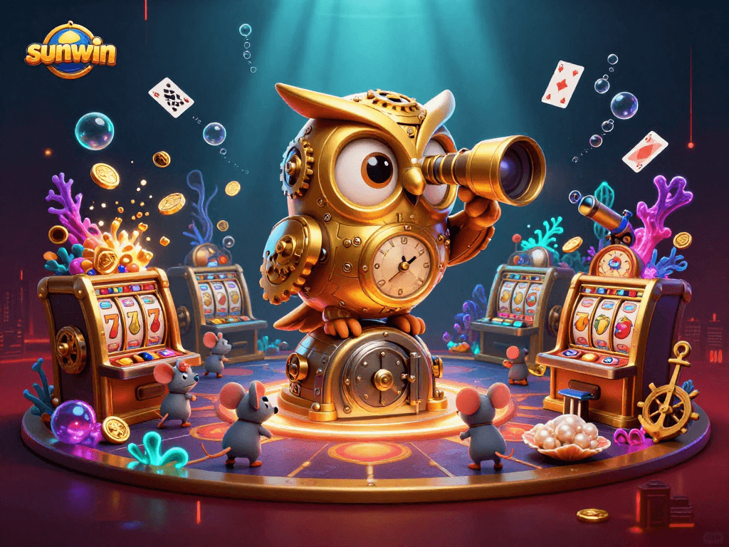 Experience the thrill at sunwin casino with vibrant games and characters in this unique scene.
