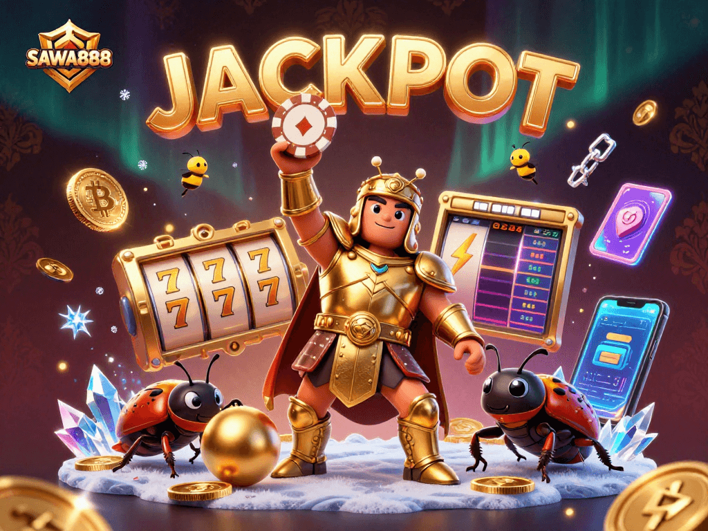Experience exciting gameplay with SAWA888's vibrant characters and lively jackpot scene.