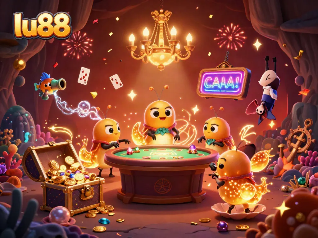 Experience thrilling play with lu88 in a vibrant cave casino scene lit by glowworms.