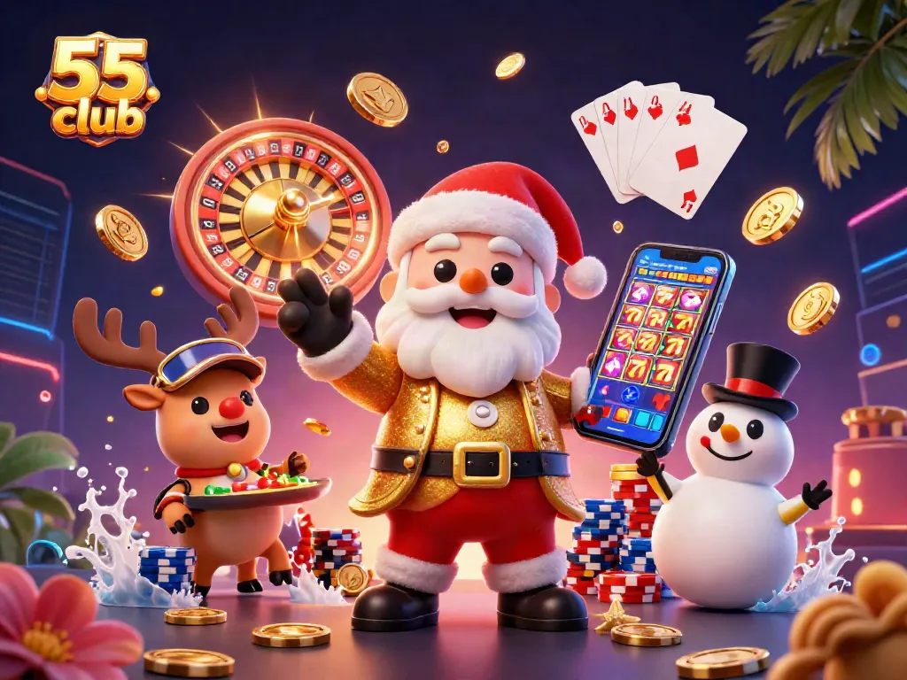 Join the fun at 55 club with Santa and friends in a vibrant online casino adventure!