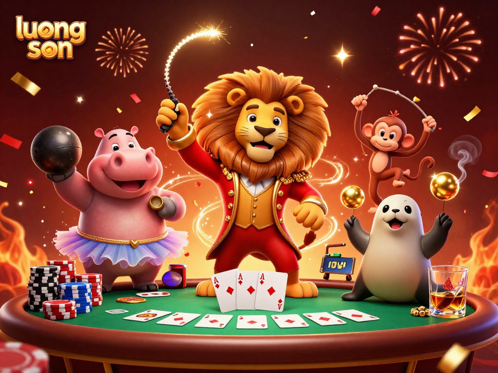 Experience thrilling gameplay with luong son as colorful characters celebrate on a dynamic poker scene.