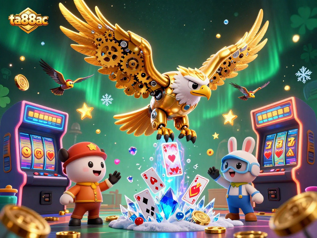 Experience the thrill of ta88ac as the cybernetic eagle dives through vibrant casino elements.