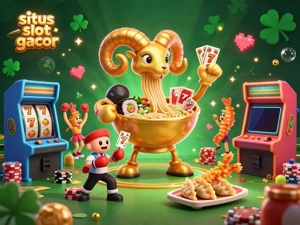 Engage with the colorful world of situs slot gacor through an action-filled 3D illustration featuring vibrant gambling characters.