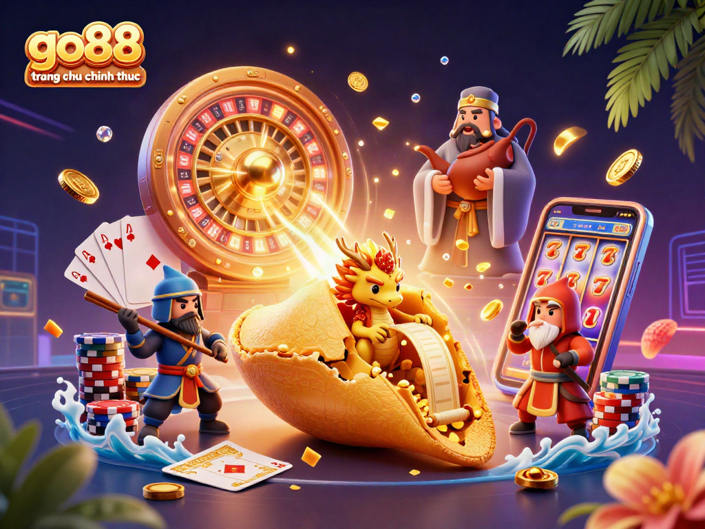 Engage in thrilling action on go88 trang chu chinh thuc with a vibrant 3D casino scene featuring dynamic characters.