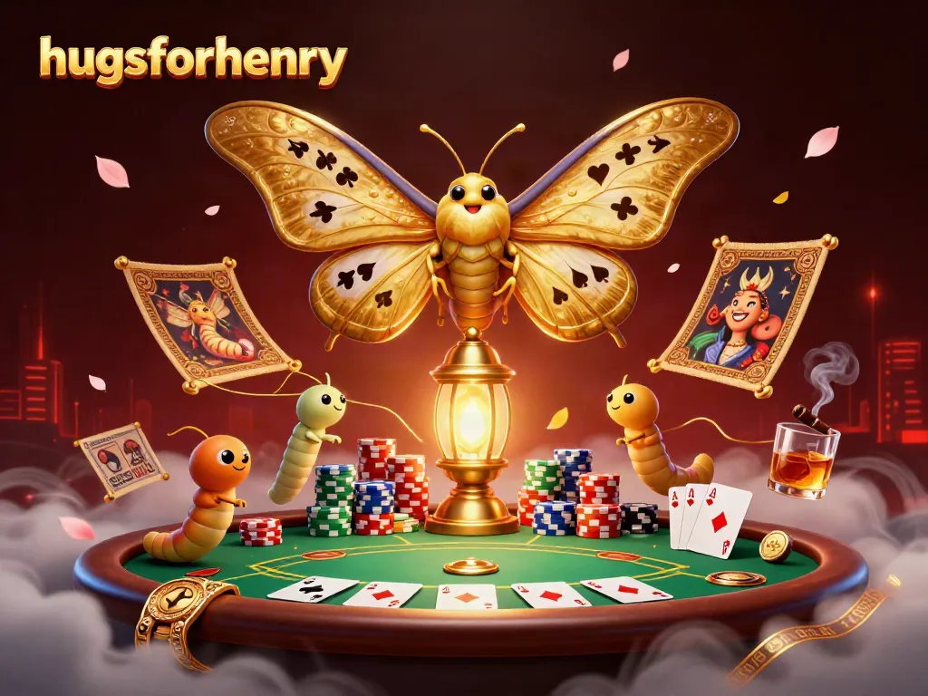 Engage with a vibrant casino scene featuring a cartoon atlas moth, symbolizing hugsforhenry.