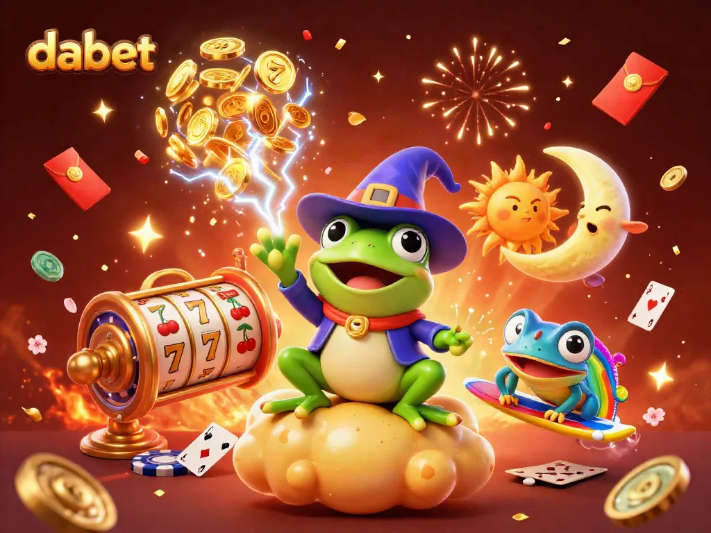 Dabet captivates players with a vibrant casino scene showcasing fortune and excitement through golden coins and vivid characters.