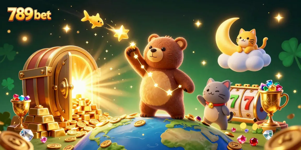 Experience the thrill of winning with 789 bet as the constellation bear scoops coins amidst a dynamic casino scene.