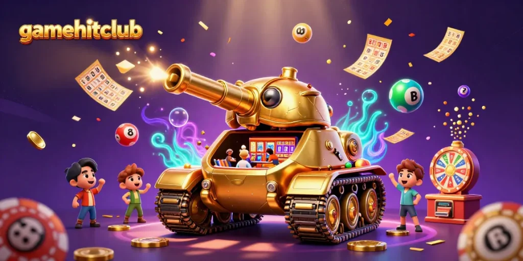 Experience the thrill of gaming with gamehitclub in this vibrant 3D casino scene.